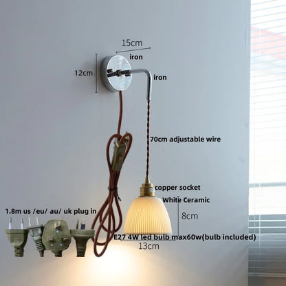 DecorBites™ Ceramic LED Wall Sconce Pull Chain Switch Bedside Lamp White Nordic Modern Fixtures