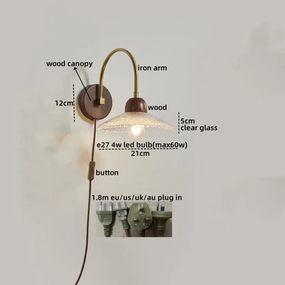 DecorBites™ LED Wall Sconce Pull Chain Switch Modern Stair Lights Glass Wood