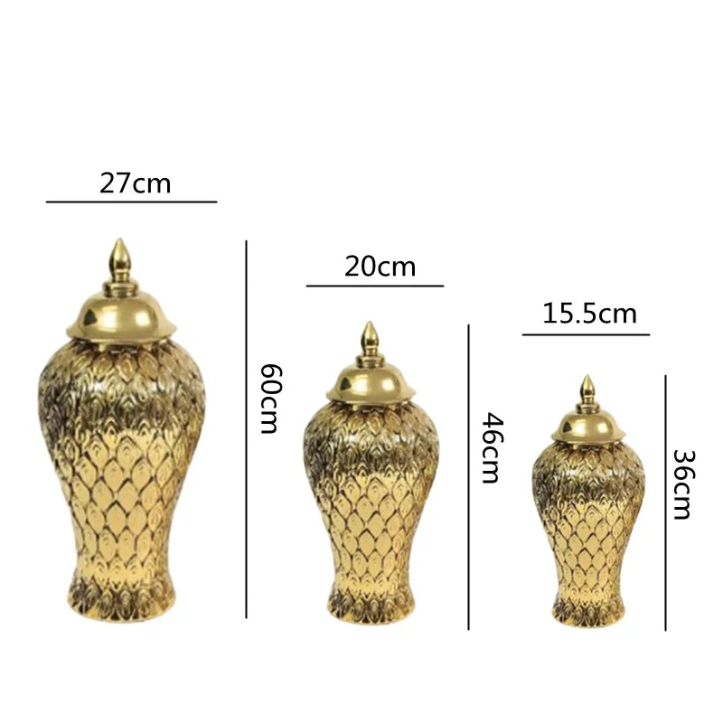 Decorbites™ Goldene Keramik Vintage Flasche Ingwer Topf Blumenvasen Dekoration Ornament