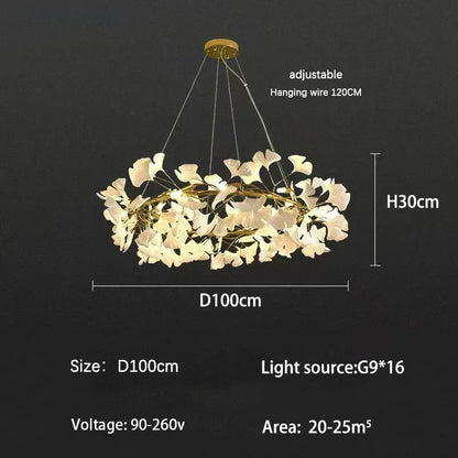 Lámpara de techo LED DecorBites™ con forma de rama y hoja de ginkgo: diseño nórdico moderno para la decoración del hogar.