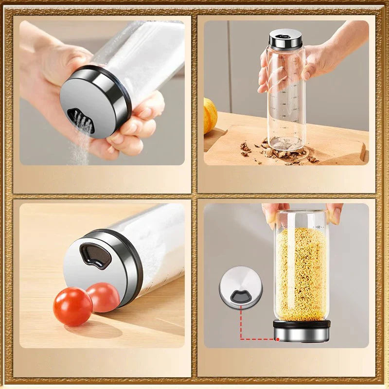 DecorBites™ Glass Seasoning Jar Set - Kitchen Accessory with Rotating Lid - 200ML/500ML