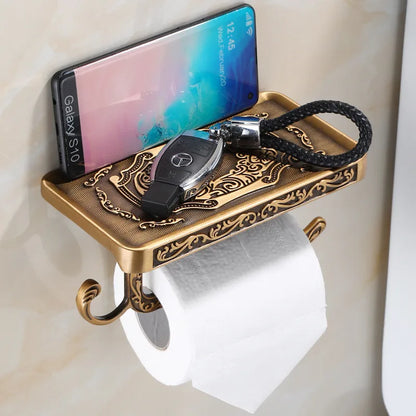 DecorBites™ Antique Black Toilet Paper Holder with Phone Shelf