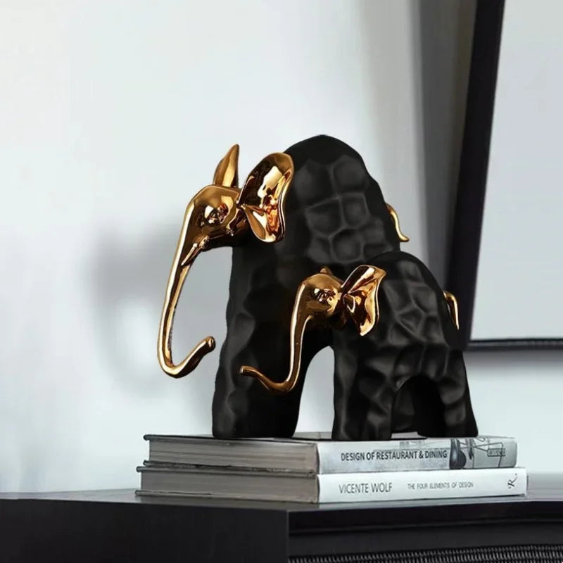 DecorBites™ Elephant Mother-calf Golden Resin Sculpture Figurine