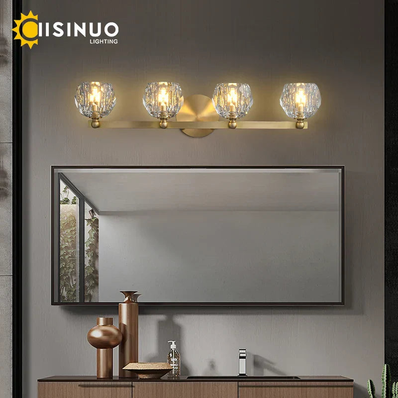 Lámparas de tocador DecorBites™ de cobre macizo dorado con cristales para baño y dormitorio