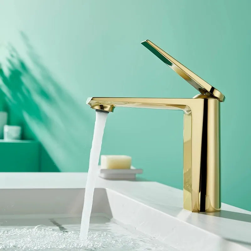 Grifo de baño gris oro Decorbites™ de una sola manija mezclador para fregadero montado en cubierta