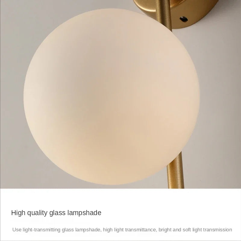 DecorBites™ Gold LED Glass Ball Wall Lamp: American Style Aisle Sconce for Bedroom, Study, and Corridor
