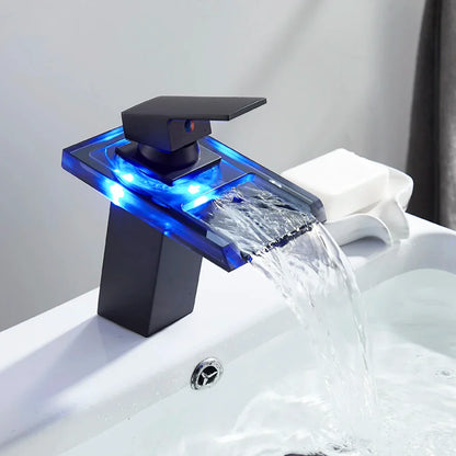 DecorBites™ LED Waterfall Basin Faucet - Color Changing, Single Handle, Deck Mounted.