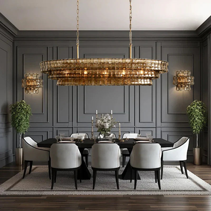 DecorBites™ Brown Glass Pendant Lights for Dining Table Chandelier, Oval Clear Round Suspension Lamp