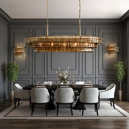 DecorBites™ Brown Glass Pendant Lights for Dining Table Chandelier, Oval Clear Round Suspension Lamp