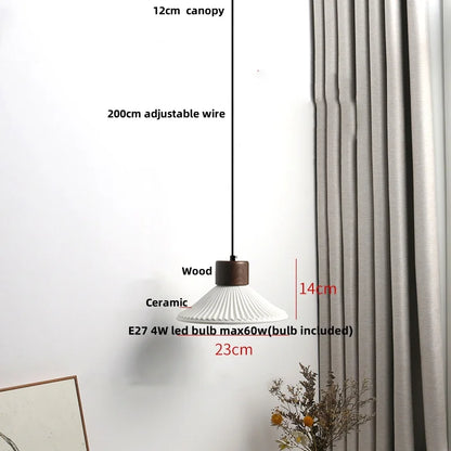 DecorBites™ Ceramic LED Pendant Light Fixture - Nordic Modern Wood White Hanging Lamp