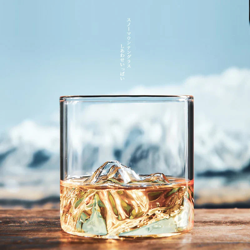 Copa de vino DecorBites™ Glacier: Vaso de whisky de estilo japonés con diseño del monte Fuji