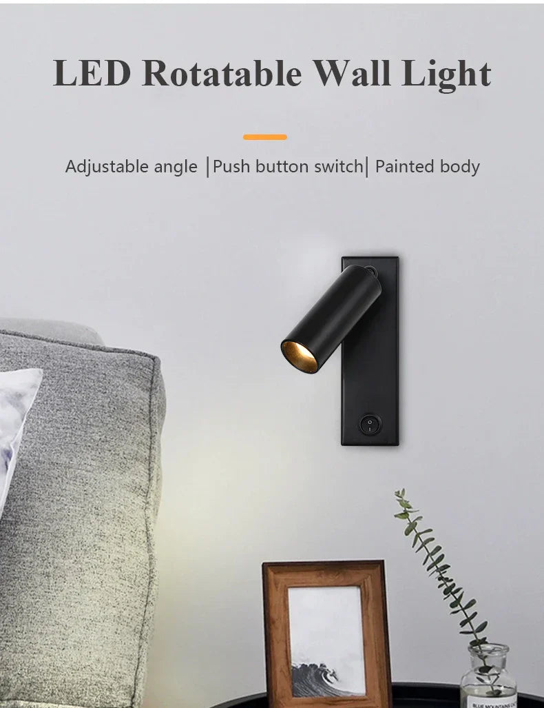 DecorBites™ Black Brass LED Wall Lamp Sconce with Switch and USB Port, 3W Spotlight