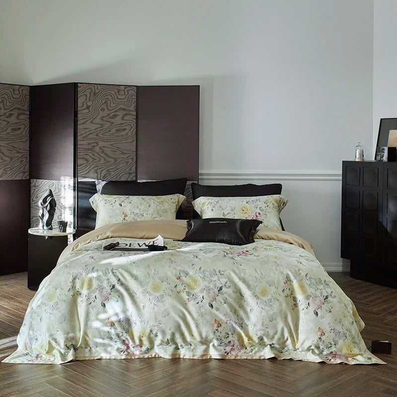 Juego de cama DecorBites™ Luxe 100s de algodón egipcio: sábana, manta, funda nórdica y funda de almohada