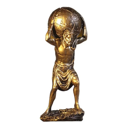 DecorBites™ Atlas Resin Statue: Greek Titan Holding Astronomy Globe, Bronze Finish