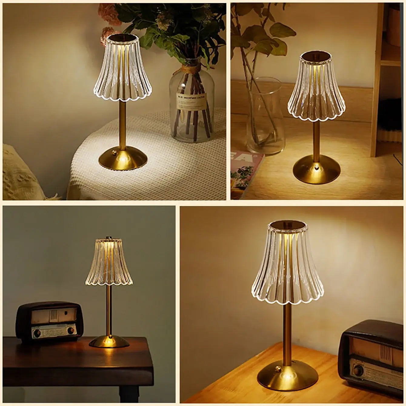 DecorBites™ Crystal retro table lamp bedroom bedside lamp luxurious atmosphere lamp rechargeable dimming LED light