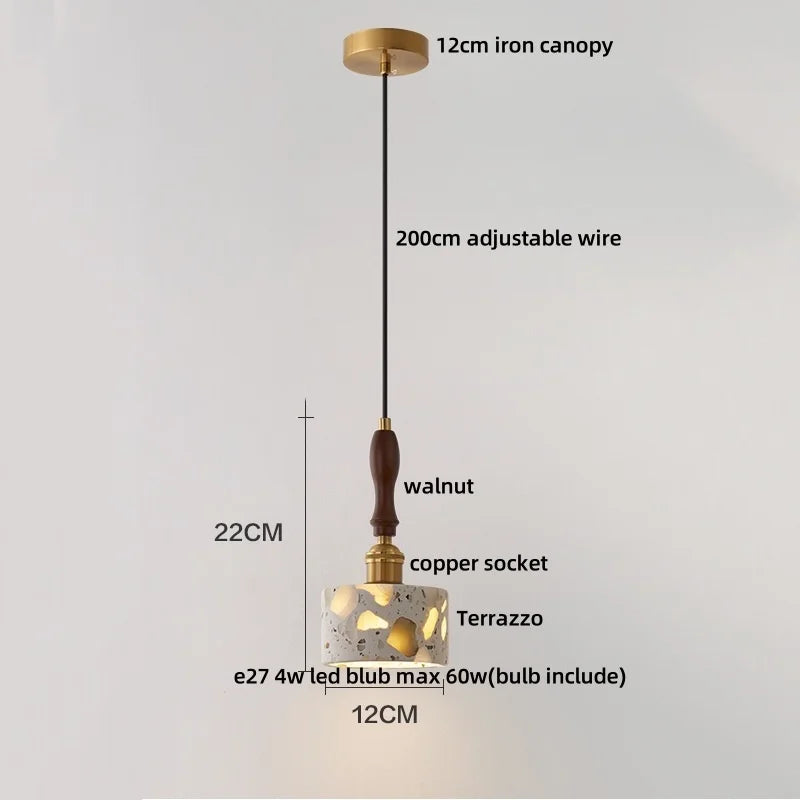 DecorBites™ LED Terrazzo Pendant Lamp White Stone Wood Hanging Light