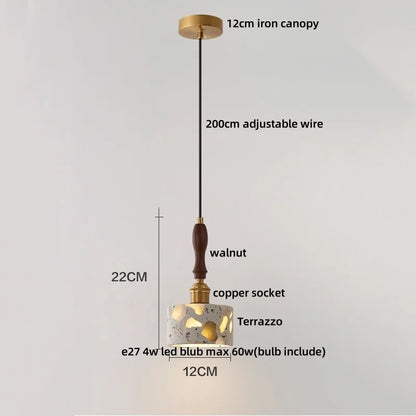 DecorBites™ LED Terrazzo Pendant Lamp White Stone Wood Hanging Light