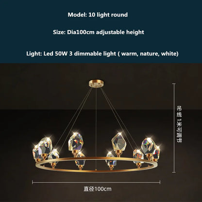 ثريا كريستالية قابلة للتعتيم من ديكوربايتس™ مزودة بثلاث مصابيح LED نحاسية
