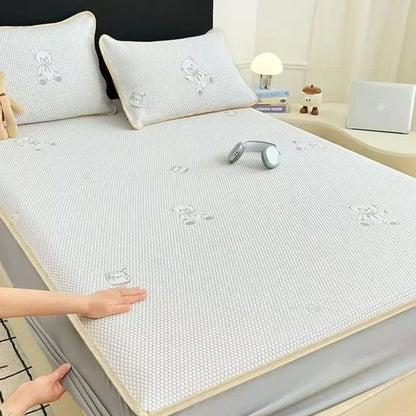 DecorBites™ Little Bear Jacquard Cooling Mat: Soft, Breathable, & Durable Bed Cover