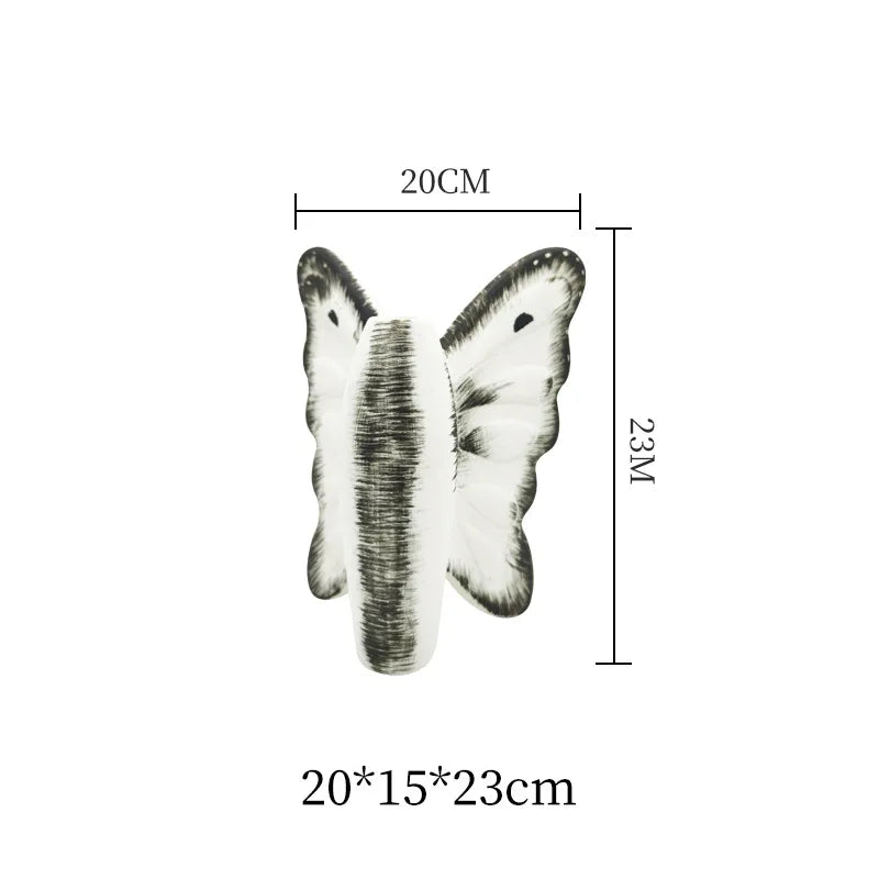 DecorBites™ Dark Butterfly Ceramic Vase for Table Decoration and Floral Arrangement