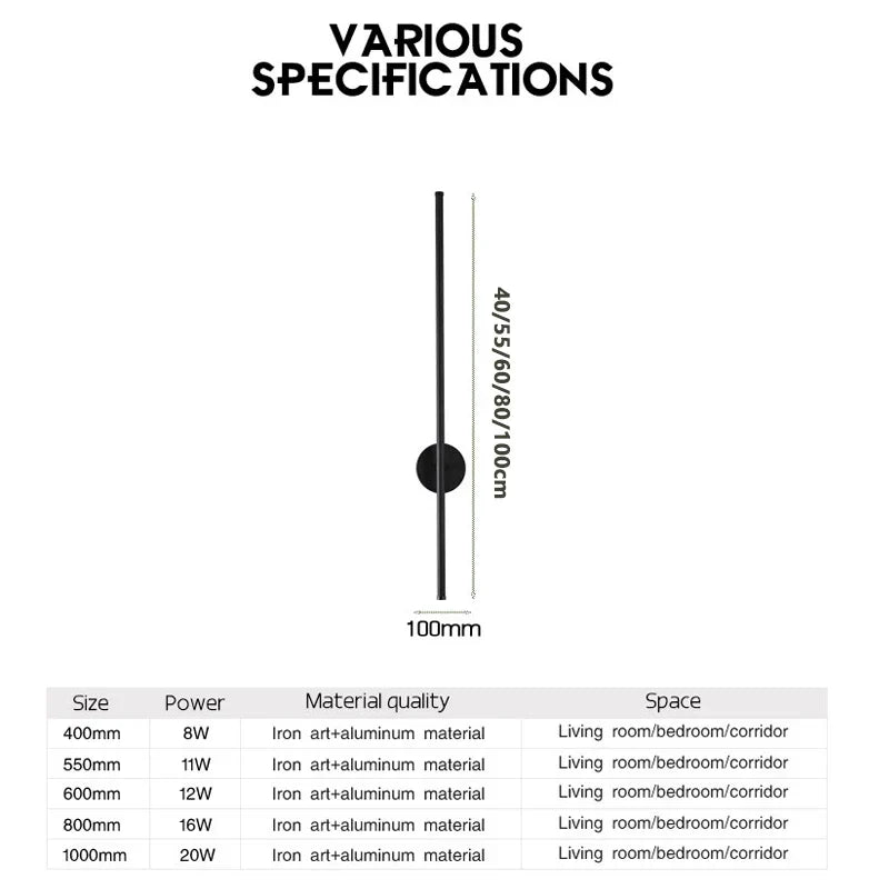 DecorBites™ Dimmable LED Wall Sconce Black Wall Lighting for Bedroom Living Room