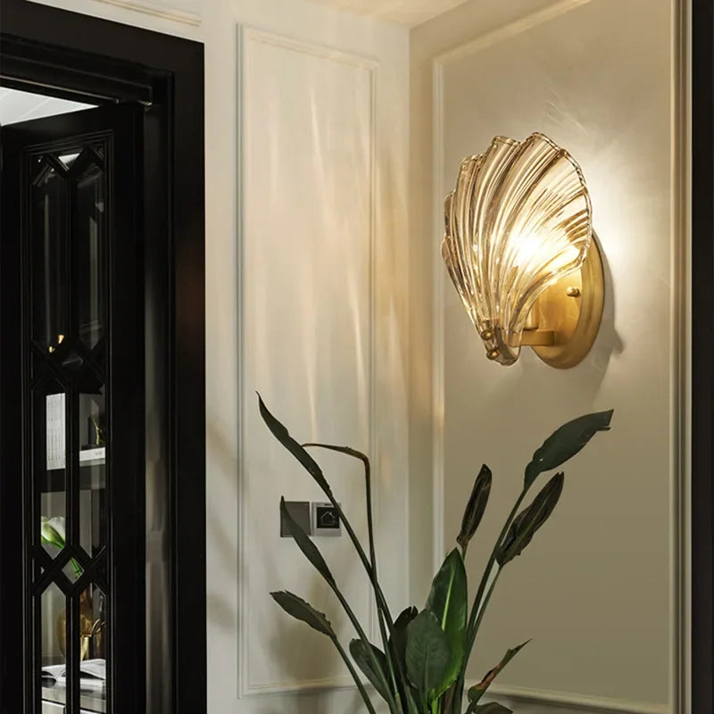 DecorBites™ Glass Shell Led Wall Lamp: Modern Hall Sconce with Creative Lighting for Bedroom, Kitchen.