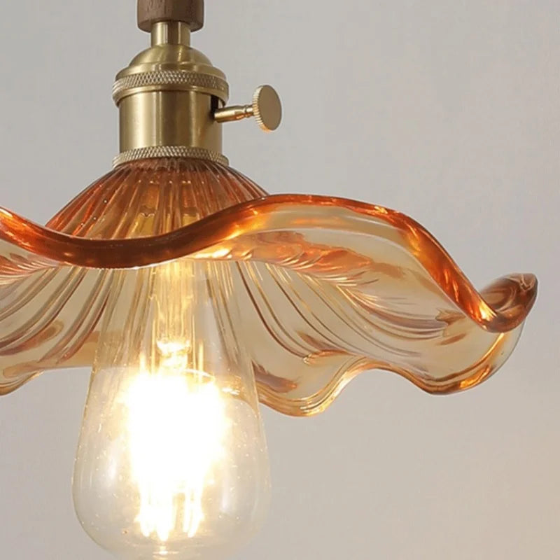 ديكوربايتس™ مصباح LED معلق من الزجاج الكهرماني، تصميم عصري شمالي، خشب الجوز، إضاءة غرفة الطعام والمعيشة