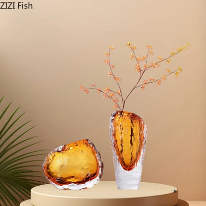 DecorBites™ Amber Glass Vase: Table Decor, Flower Arrangement, Hydroponic Plant Pot