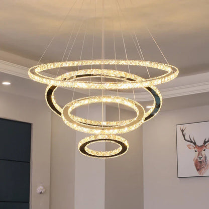 DecorBites™ Gold Gloss LED Crystal Ring Chandelier for Modern Luxury Living Room