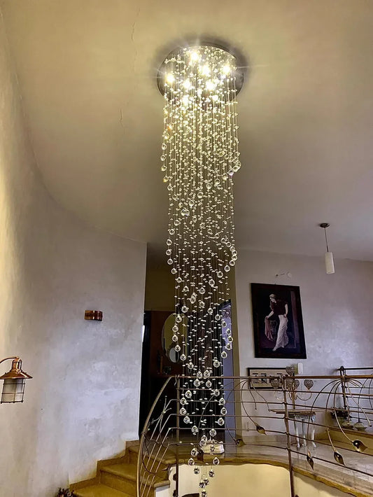 DecorBites™ Crystal Chandelier for Staircase Luxury Hotel Bedroom Hanging Light