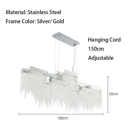 DecorBites™ Crystal Tassel Chandelier: Modern Luxury Silver Hanging Lamp for Dining Room