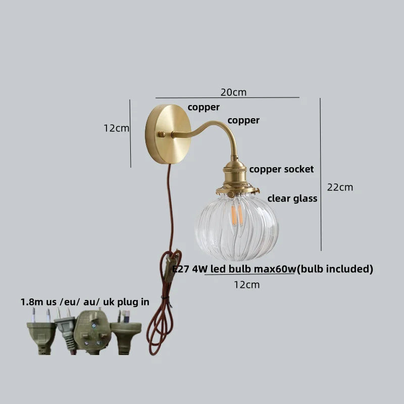 Lámpara de pared LED Green Class Ball™ Decorbites, enchufe de cobre, interruptor de cadena de tiro