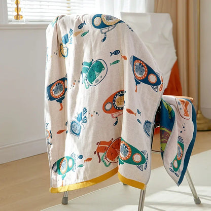 منشفة حمام ديكوربايتس™ من القطن والشاش - منشفة كرتونية كبيرة 70×140 سم