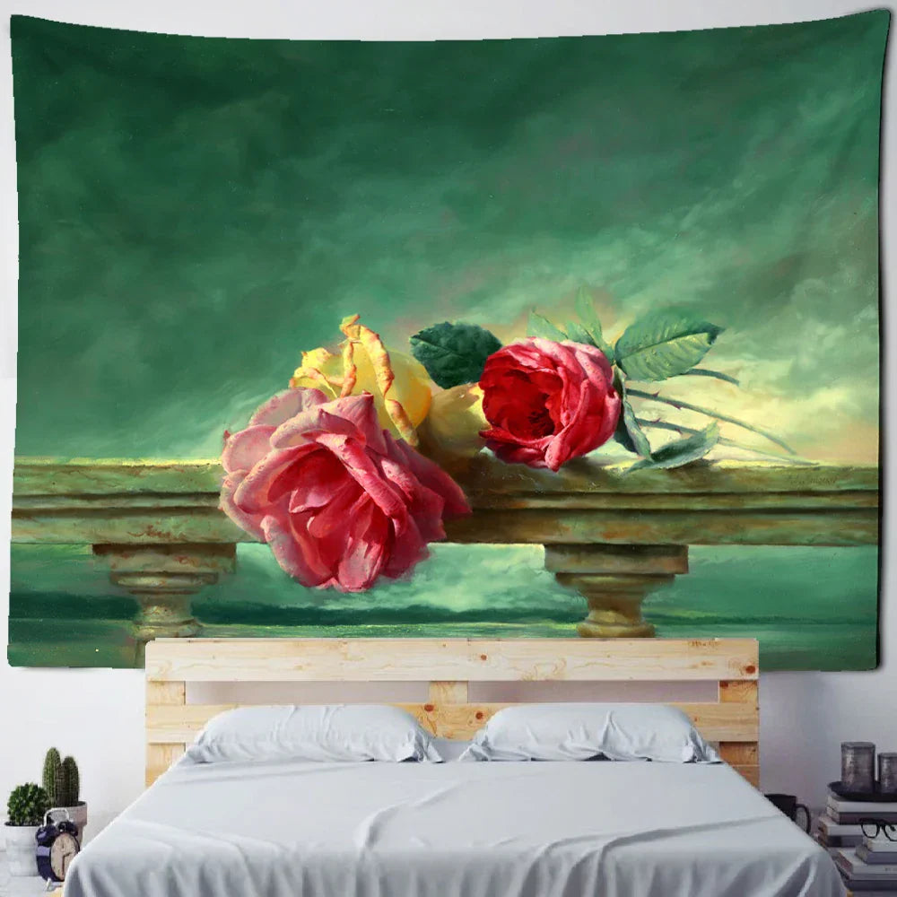 Decobites Flower & Fruit Oil Painting Tapestry Wall Hanging for Bedroom & Living Room