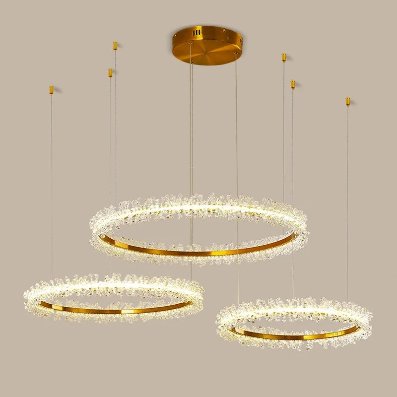 Chandelier de Anillo de Cristal Dorado Decorbites™ para la Decoración de Sala de Estar y Restaurante