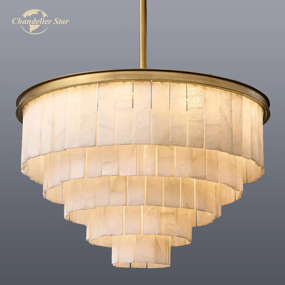 DecorBites™ LED Round Glace Calcite Chandelier for Dining Room - Contemporary Crystal Hanging Lamp