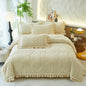 Velvet Ruffles Luxury Bedding Set by Decobites: 3D Carved Plush Duvet Cover, Bed Sheet, Pillowcase