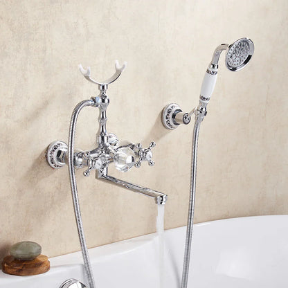 DecorBites™ Gold Brass Wall Mounted Bathtub Faucet with Hand Held Shower Kit