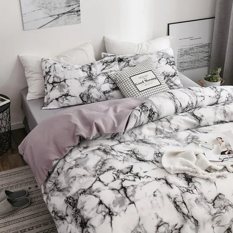 Decobites Marble Print Duvet Cover Set - Soft Comfortable Bedding Set