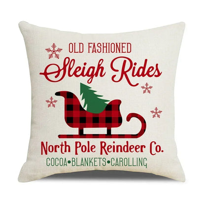 DecorBites™ Christmas Elk Pillowcase 45x45cm Farmhouse Red Letter Design