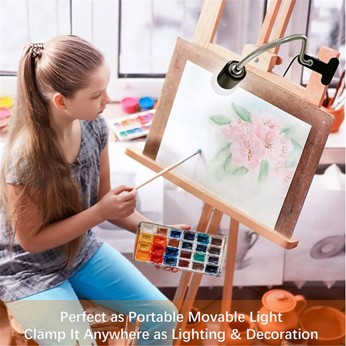 حامل مصباح DecorBites™ القابل للتعديل على شكل عنق الإوزة للاستخدام في المنزل أو المكتب أو بجانب السرير