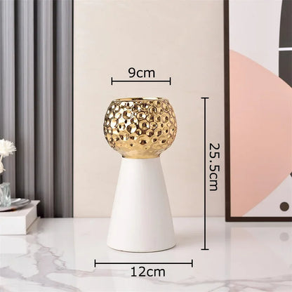 DecorBites™ Gold Hammer Pattern Ceramic Vase: Creative Plant Pot for Table Decoration and Floral Arrangement