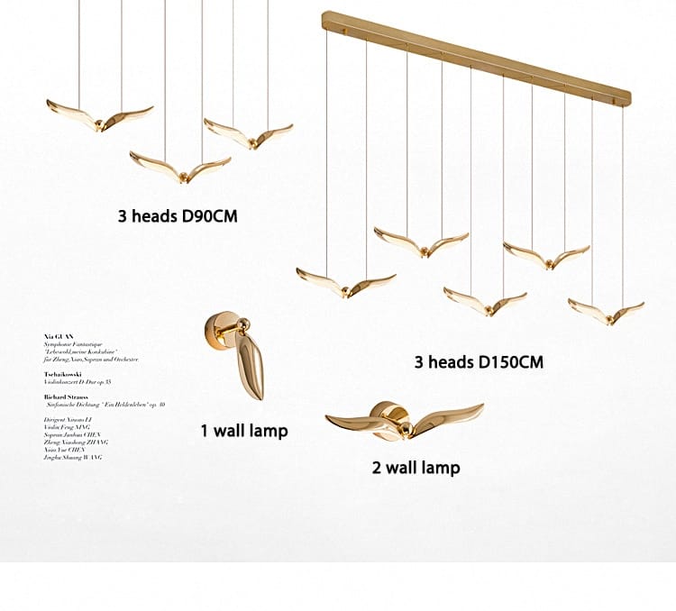 luxury minimalist creative gold-colored bird-shaped pendant lights with sleek minimalist design ideal for creative seagull wall lamp in bedroom or living room