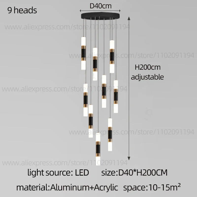 DecorBites™ LED Staircase Chandelier: Modern Duplex Home Lighting for Architectural Decoration