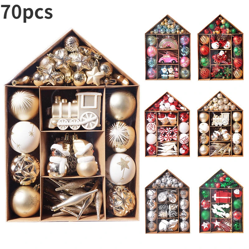 70pcs Christmas Ornaments Boutique Christmas Ball Set Christmas Tree Pendant Home Bedroom New Year Decoration New Year Gift 2024