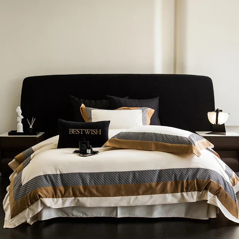 Conjunto de Ropa de Cama de Algodón Egipcio Luxe™ Decorbites - Cubrecama de Tamaño Queen King Sábana Plana Fundas de Almohada