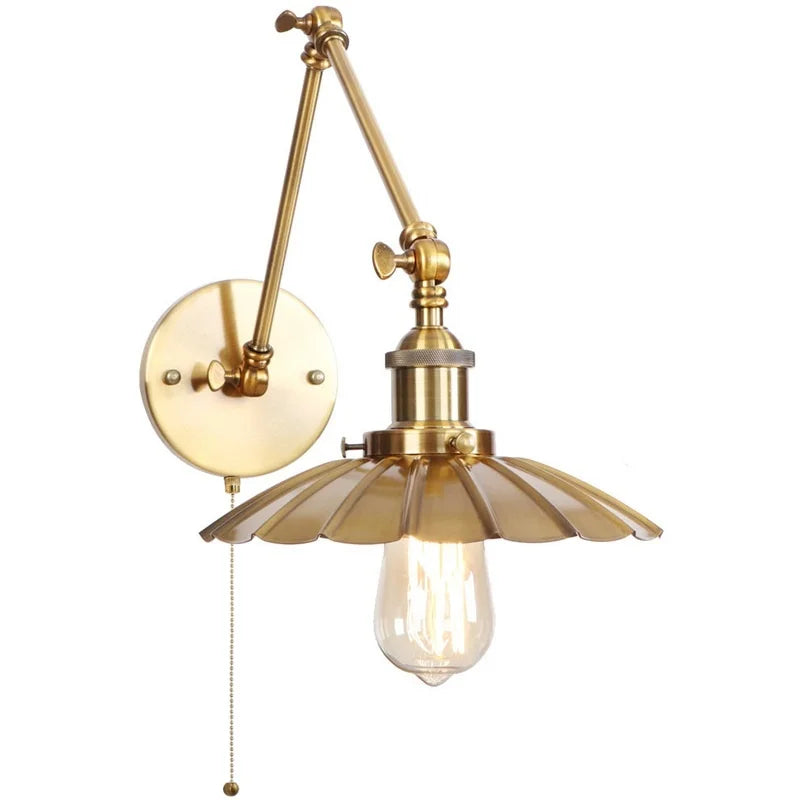DecorBites™ Gold Industrial LED Wall Lamp with Pull Chain Switch for Home Decor