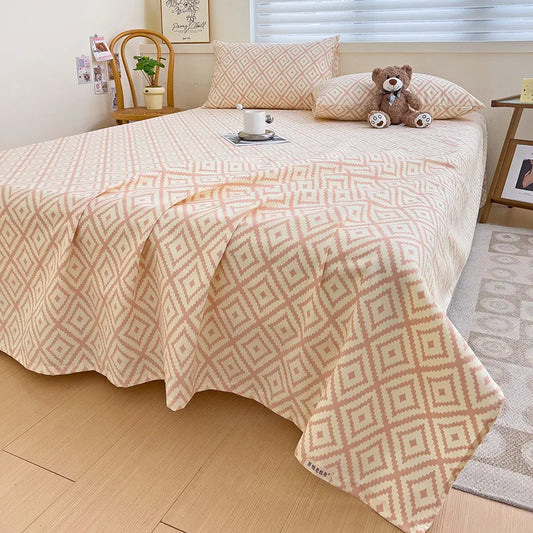 DecorBites™ Diamond Pattern Bed Sheet Set: High Quality Polyester, Breathable Cool Mat for Summer