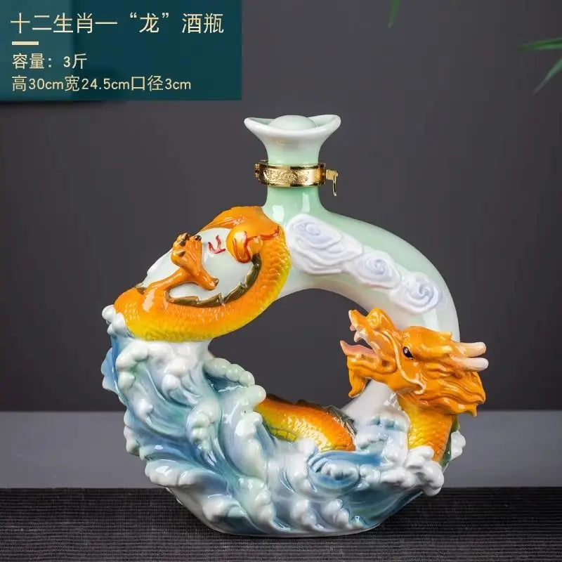 Decorbites™ Jingdezhen-Porzellan-Weinflaschen-Skulptur Geschenk Chinesisches Zodiac 3kg