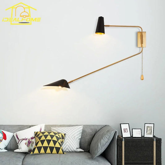 DecorBites™ مصباح حائط LED مزدوج الرأس قابل للتعديل مع مفتاح سحب